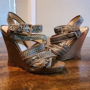 Alexandre Birman Python Wedge Sandals Olive Green
